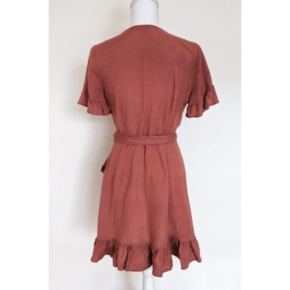 Tigerlily Aliki Pink Linen Blend Wrap Mini Dress With Buckle Size 8 - Picture 6 of 12